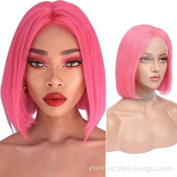 Wholesale price Pink Bob Wig Depuy Synthes Tfnadvanced Female High Temperature Silk Chemical Fiber Lace front  colored  Bob Wig